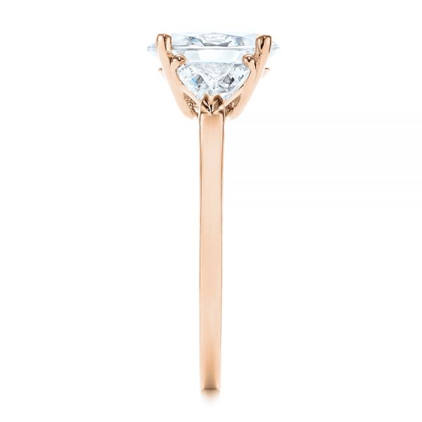 18k Rose Gold 18k Rose Gold Three-stone Trillion And Oval Diamond Engagement Ring - Side View -  105800