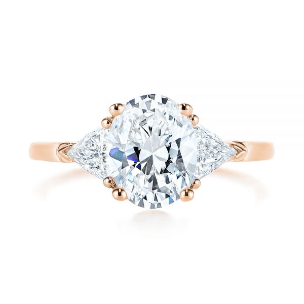14k Rose Gold 14k Rose Gold Three-stone Trillion And Oval Diamond Engagement Ring - Top View - 105800