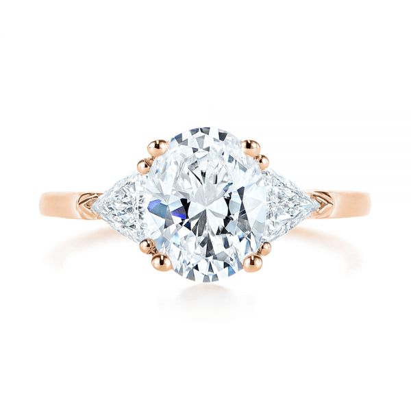 18k Rose Gold 18k Rose Gold Three-stone Trillion And Oval Diamond Engagement Ring - Top View -  105800