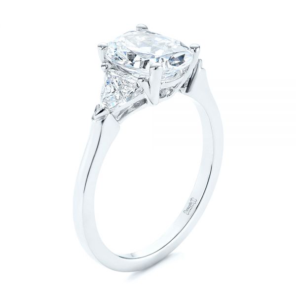 14k White Gold 14k White Gold Three-stone Trillion And Oval Diamond Engagement Ring - Three-Quarter View -  105800