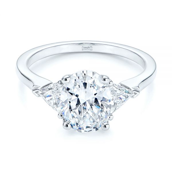 14k White Gold 14k White Gold Three-stone Trillion And Oval Diamond Engagement Ring - Flat View -  105800