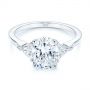 18k White Gold Three-stone Trillion And Oval Diamond Engagement Ring - Flat View -  105800 - Thumbnail