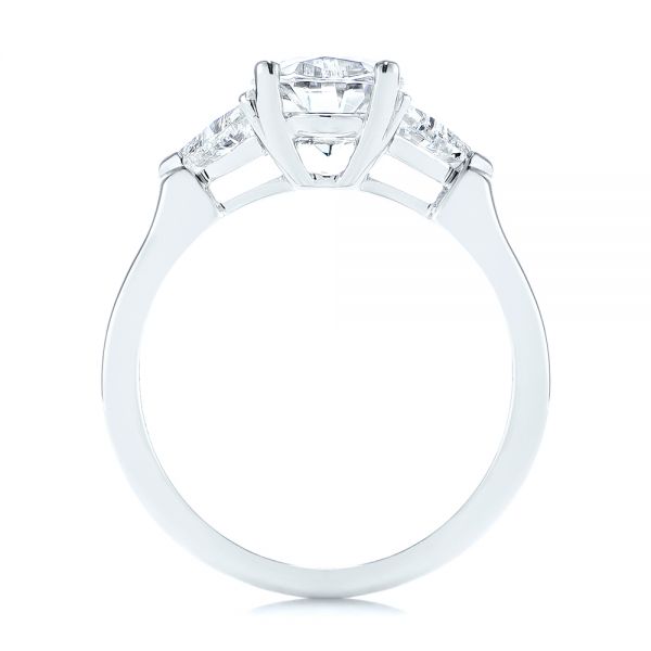 18k White Gold Three-stone Trillion And Oval Diamond Engagement Ring - Front View -  105800