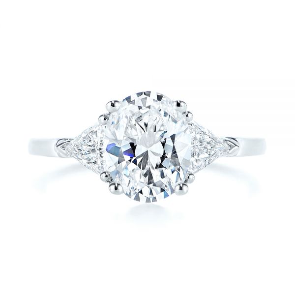  Platinum Platinum Three-stone Trillion And Oval Diamond Engagement Ring - Top View -  105800