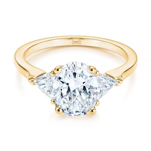 18k Yellow Gold 18k Yellow Gold Three-stone Trillion And Oval Diamond Engagement Ring - Flat View -  105800