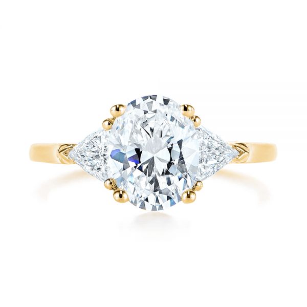 18k Yellow Gold 18k Yellow Gold Three-stone Trillion And Oval Diamond Engagement Ring - Top View -  105800