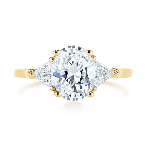 14k Yellow Gold 14k Yellow Gold Three-stone Trillion And Oval Diamond Engagement Ring - Top View - 105800