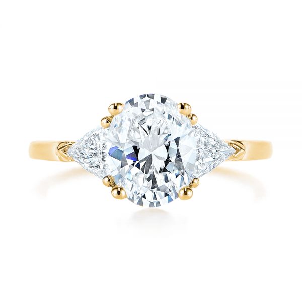 14k Yellow Gold 14k Yellow Gold Three-stone Trillion And Oval Diamond Engagement Ring - Top View -  105800