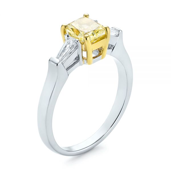 Three-stone Yellow And White Diamond Engagement Ring - Three-Quarter View -  104136