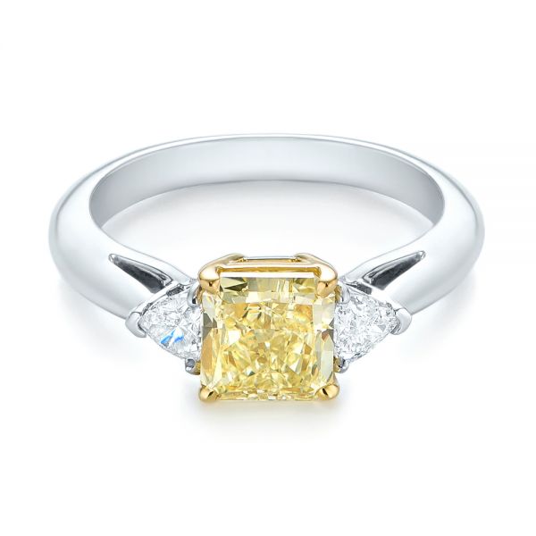 Three-stone Yellow And White Diamond Engagement Ring - Flat View -  104134
