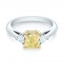 Three-stone Yellow And White Diamond Engagement Ring - Flat View -  104134 - Thumbnail