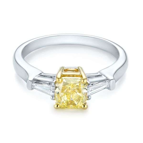 Three-stone Yellow And White Diamond Engagement Ring - Flat View -  104136