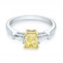 Three-stone Yellow And White Diamond Engagement Ring - Flat View -  104136 - Thumbnail