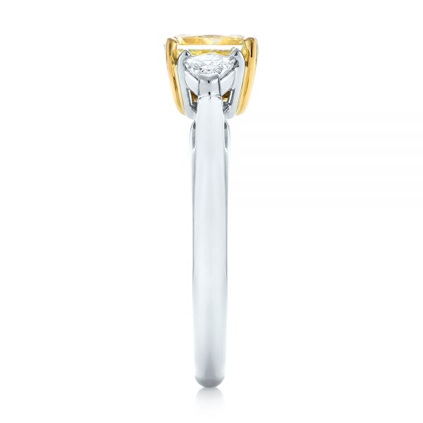 Three-stone Yellow And White Diamond Engagement Ring - Side View -  104134