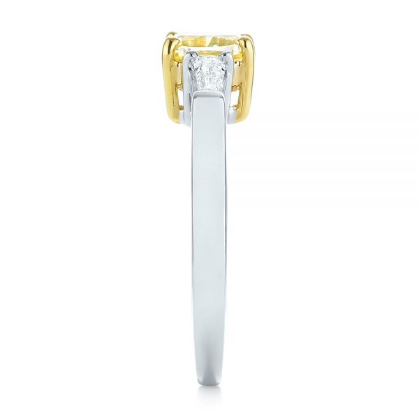 Three-stone Yellow And White Diamond Engagement Ring - Side View -  104136