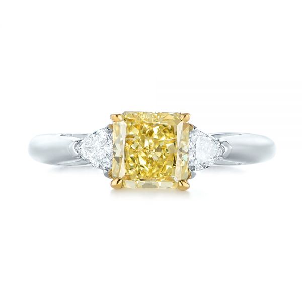 Three-stone Yellow And White Diamond Engagement Ring - Top View -  104134