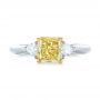 Three-stone Yellow And White Diamond Engagement Ring - Top View -  104134 - Thumbnail