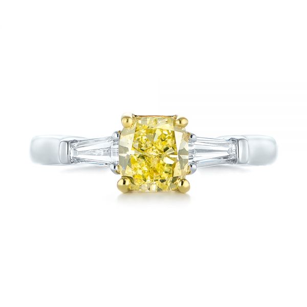 Three-stone Yellow And White Diamond Engagement Ring - Top View -  104136