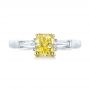 Three-stone Yellow And White Diamond Engagement Ring - Top View -  104136 - Thumbnail