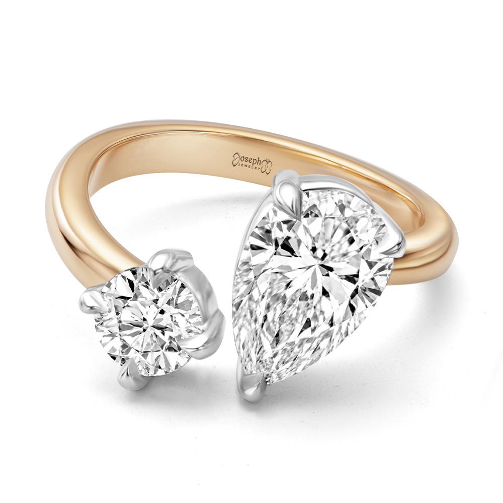 14k Rose Gold And Platinum 14k Rose Gold And Platinum Toi Et Moi Pear And Round Diamond Engagement Ring - Flat View -  108546 - Thumbnail