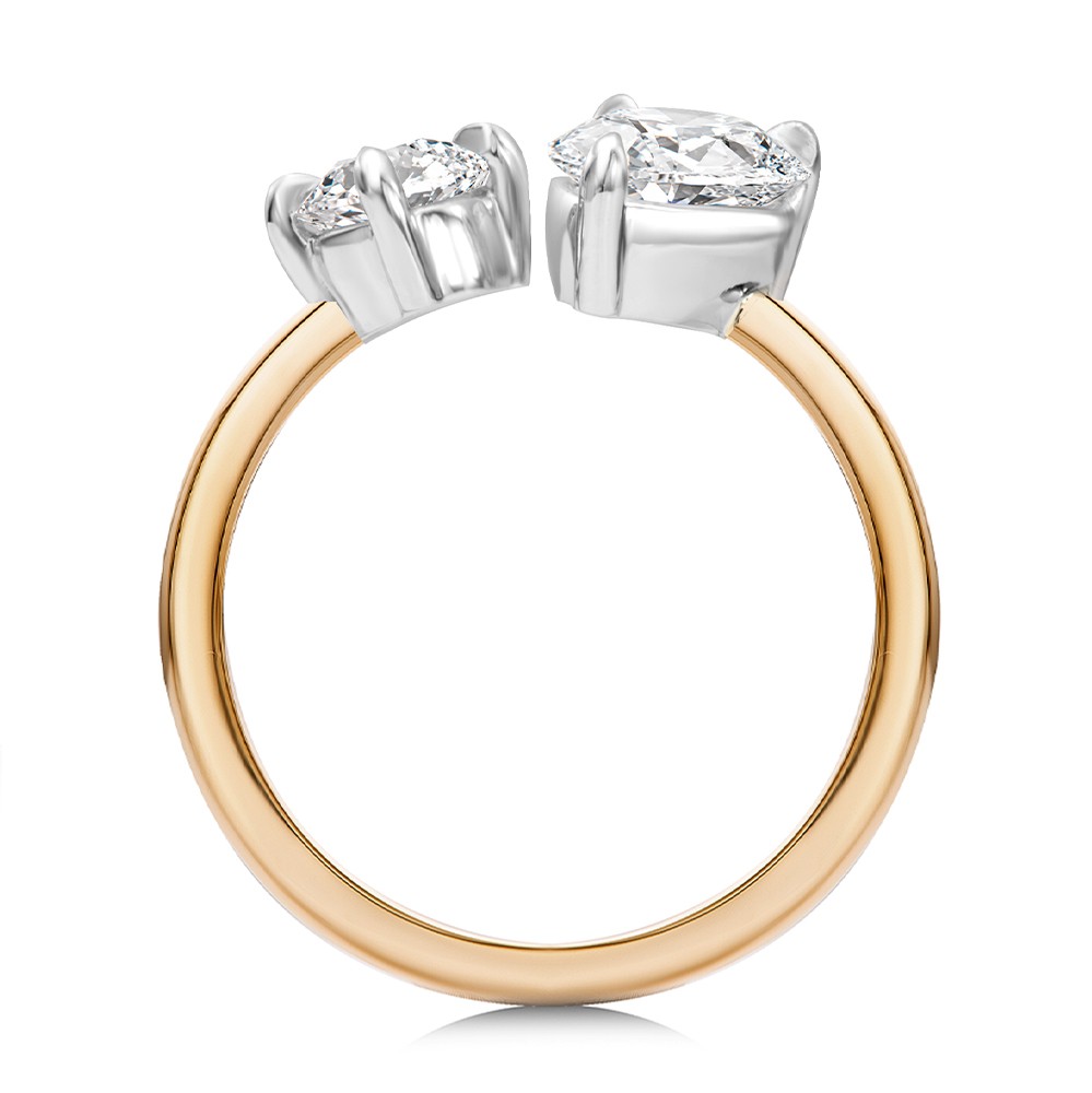 14k Rose Gold And Platinum 14k Rose Gold And Platinum Toi Et Moi Pear And Round Diamond Engagement Ring - Front View -  108546 - Thumbnail