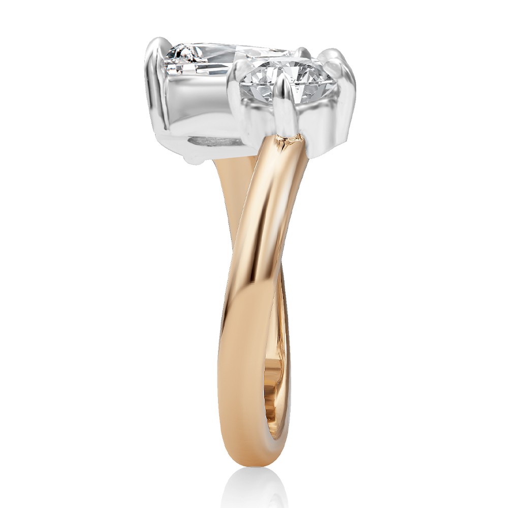 14k Rose Gold And Platinum 14k Rose Gold And Platinum Toi Et Moi Pear And Round Diamond Engagement Ring - Side View -  108546 - Thumbnail