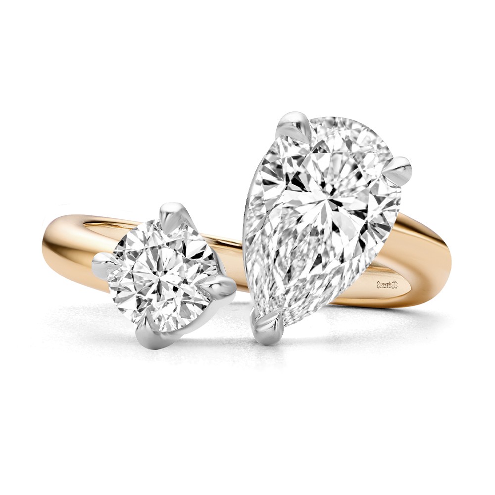 14k Rose Gold And Platinum 14k Rose Gold And Platinum Toi Et Moi Pear And Round Diamond Engagement Ring - Top View -  108546 - Thumbnail