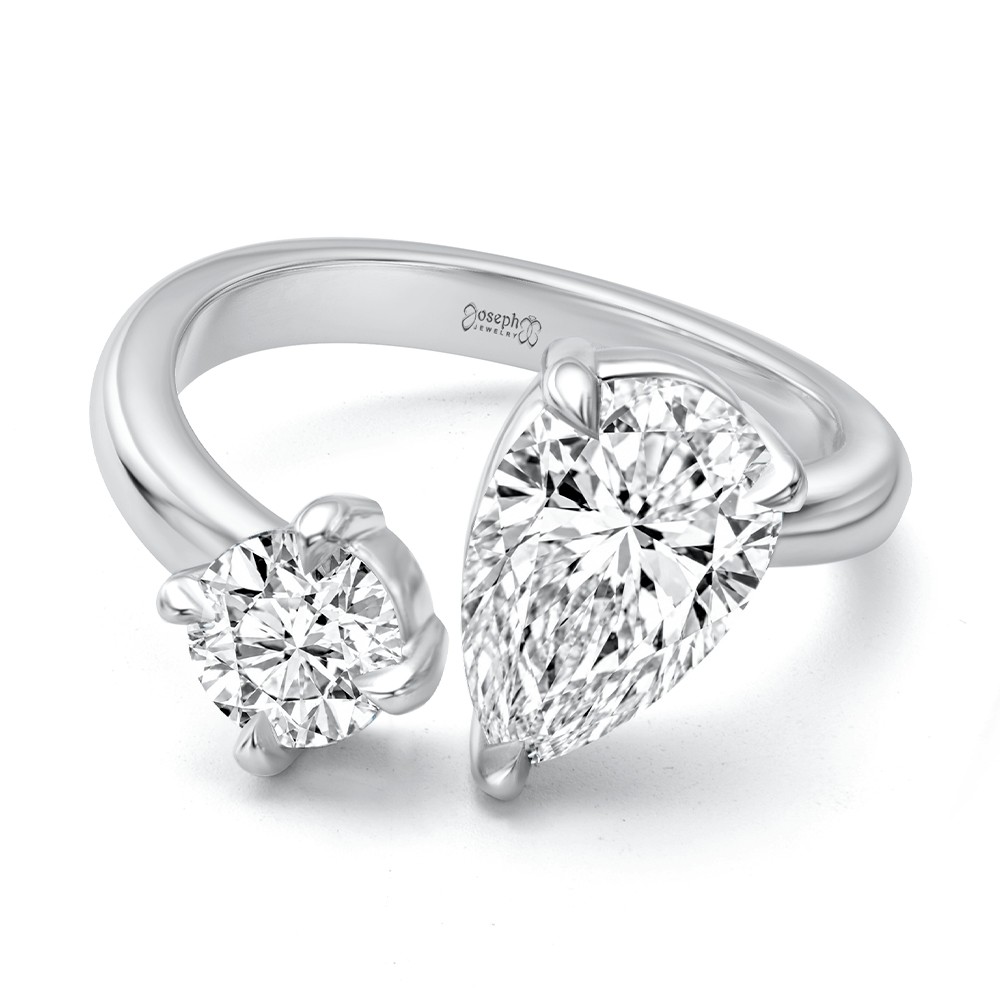  Platinum And Platinum Platinum And Platinum Toi Et Moi Pear And Round Diamond Engagement Ring - Flat View -  108546 - Thumbnail