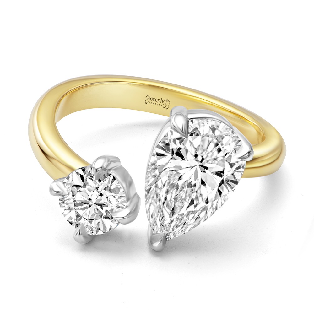 14k Yellow Gold And Platinum Toi Et Moi Pear And Round Diamond Engagement Ring - Flat View -  108546 - Thumbnail
