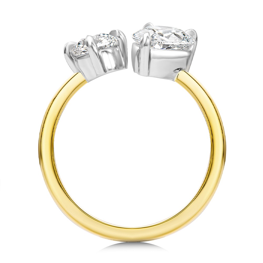 14k Yellow Gold And Platinum Toi Et Moi Pear And Round Diamond Engagement Ring - Front View -  108546 - Thumbnail