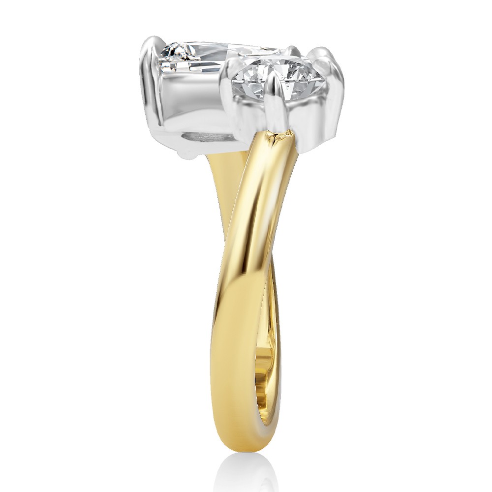 14k Yellow Gold And Platinum Toi Et Moi Pear And Round Diamond Engagement Ring - Side View -  108546 - Thumbnail