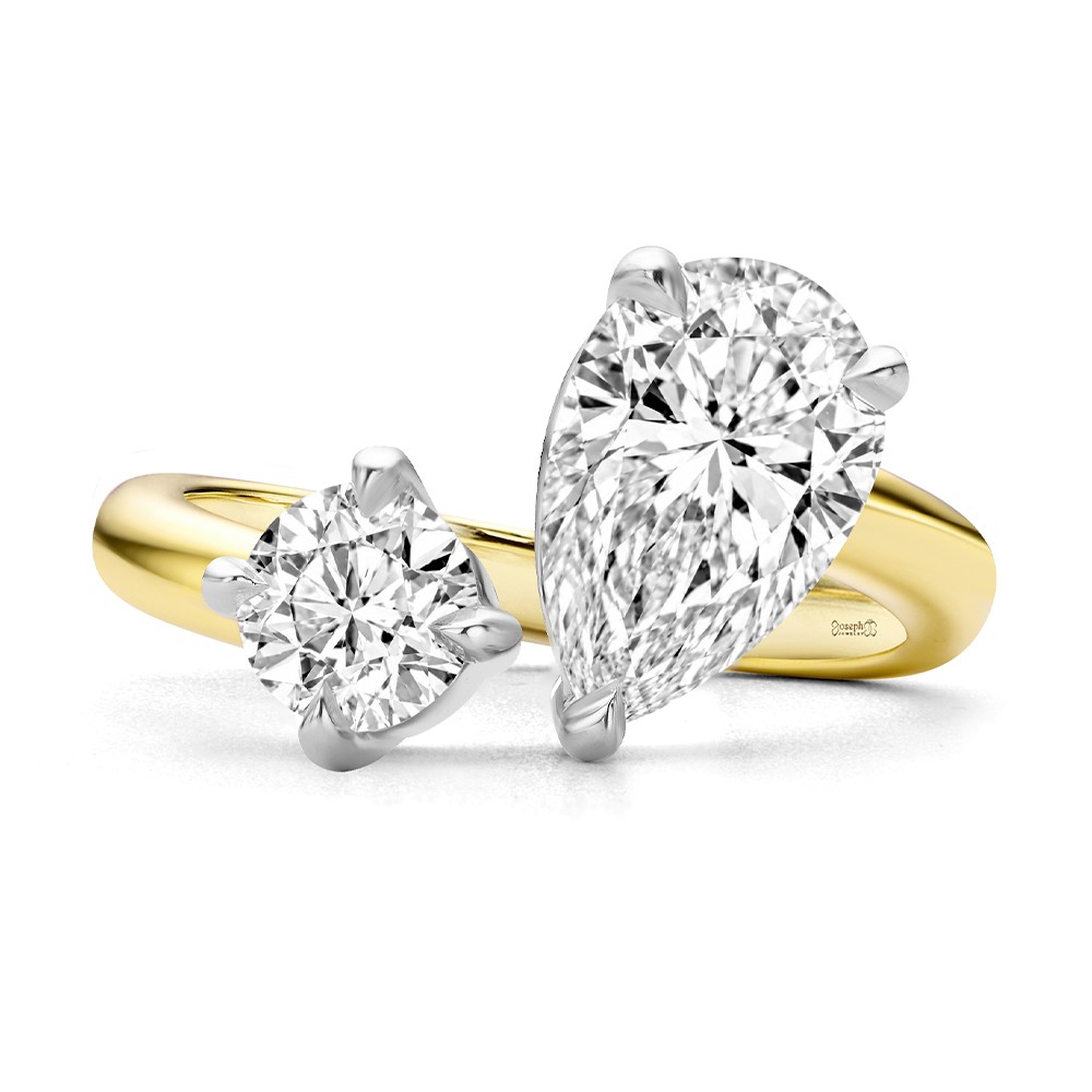 14k Yellow Gold And Platinum Toi Et Moi Pear And Round Diamond Engagement Ring - Top View -  108546 - Thumbnail