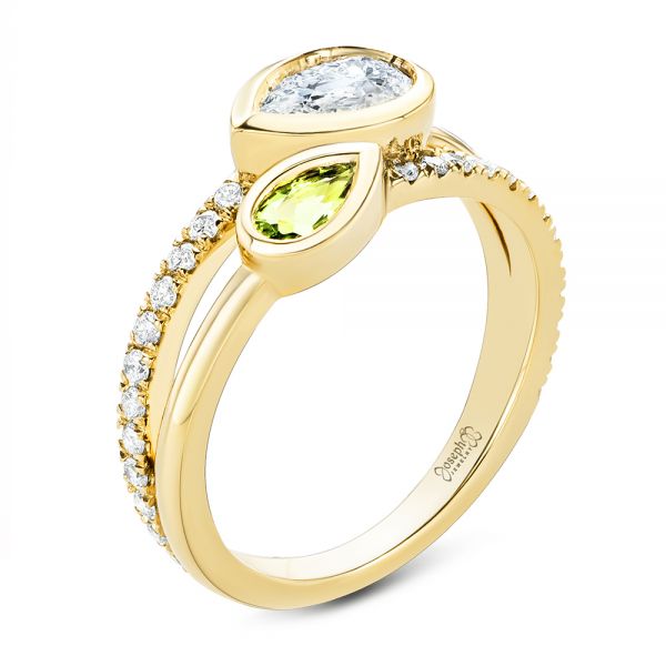 14k Yellow Gold Toi Et Moi Split Shank Engagement Ring - Three-Quarter View -  107434