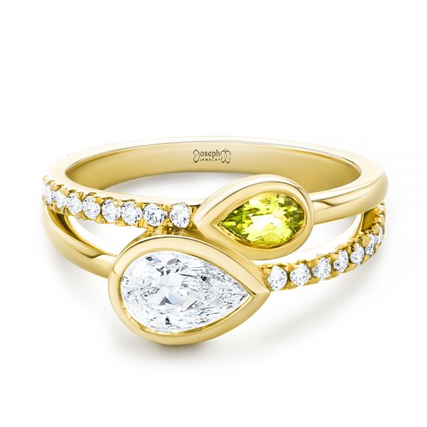 14k Yellow Gold Toi Et Moi Split Shank Engagement Ring - Flat View - 107434