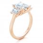 18k Rose Gold 18k Rose Gold Trellis Three Stone Engagement Ring - Three-Quarter View -  107308 - Thumbnail
