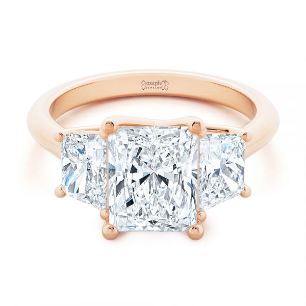 14k Rose Gold 14k Rose Gold Trellis Three Stone Engagement Ring - Flat View - 107308
