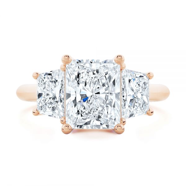 14k Rose Gold 14k Rose Gold Trellis Three Stone Engagement Ring - Top View - 107308