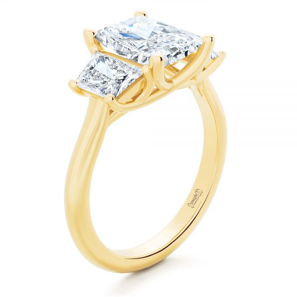 14k Yellow Gold 14k Yellow Gold Trellis Three Stone Engagement Ring - Three-Quarter View -  107308