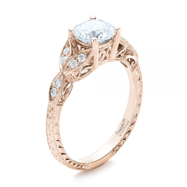 14k Rose Gold 14k Rose Gold Tri-leaf Diamond Engagement Ring - Three-Quarter View -  101989