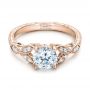 18k Rose Gold 18k Rose Gold Tri-leaf Diamond Engagement Ring - Flat View -  101989 - Thumbnail