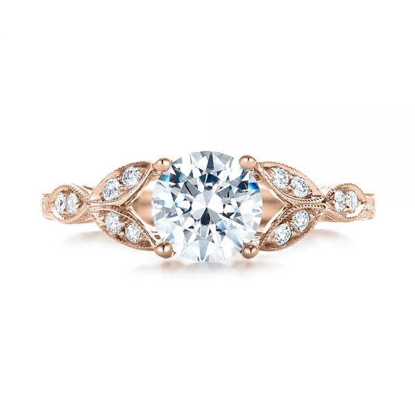 18k Rose Gold 18k Rose Gold Tri-leaf Diamond Engagement Ring - Top View -  101989