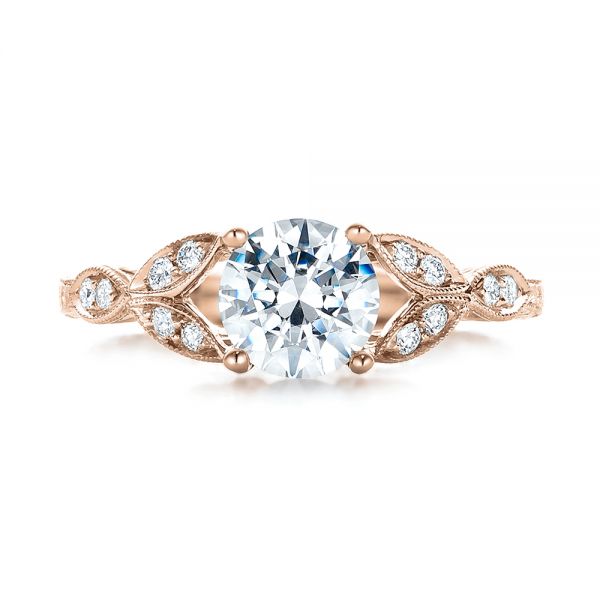 18k Rose Gold 18k Rose Gold Tri-leaf Diamond Engagement Ring - Top View - 101989