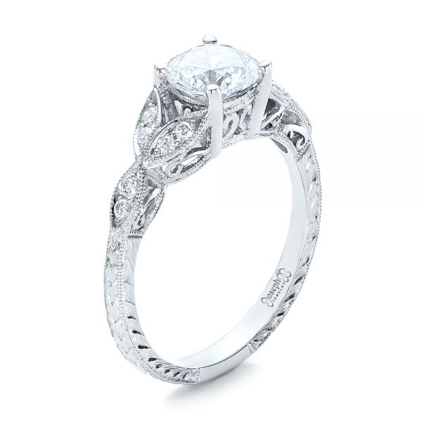  Platinum Platinum Tri-leaf Diamond Engagement Ring - Three-Quarter View -  101989