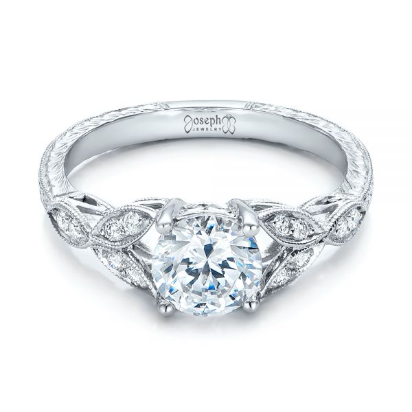  Platinum Platinum Tri-leaf Diamond Engagement Ring - Flat View -  101989