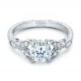 18k White Gold Tri-leaf Diamond Engagement Ring - Flat View -  101989 - Thumbnail