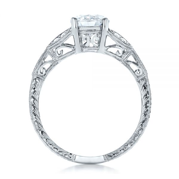 18k White Gold Tri-leaf Diamond Engagement Ring - Front View -  101989