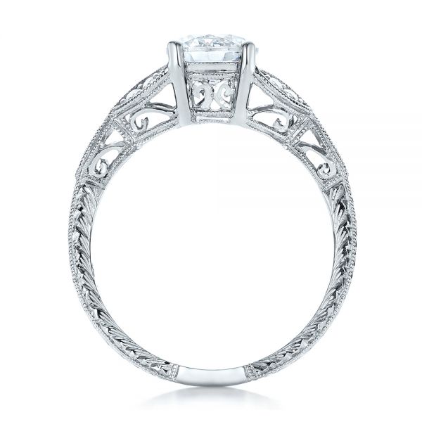 18k White Gold Tri-leaf Diamond Engagement Ring - Front View - 101989