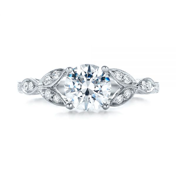  Platinum Platinum Tri-leaf Diamond Engagement Ring - Top View -  101989