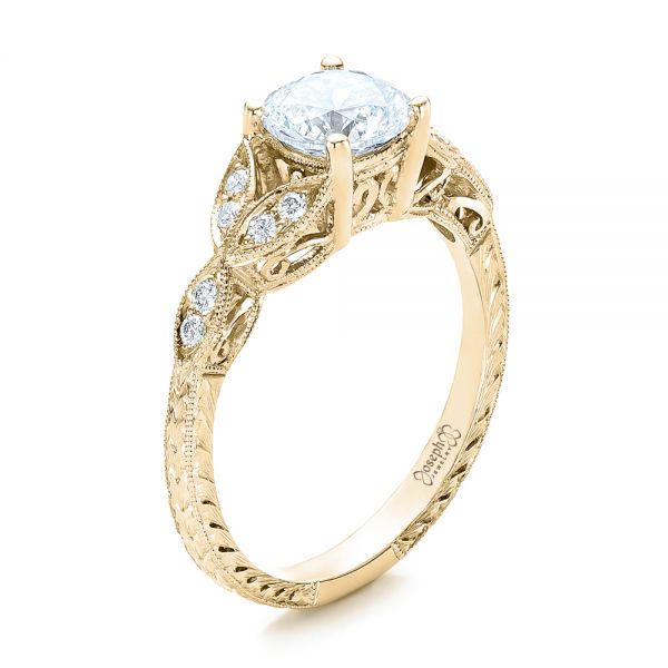 18k Yellow Gold 18k Yellow Gold Tri-leaf Diamond Engagement Ring - Three-Quarter View - 101989