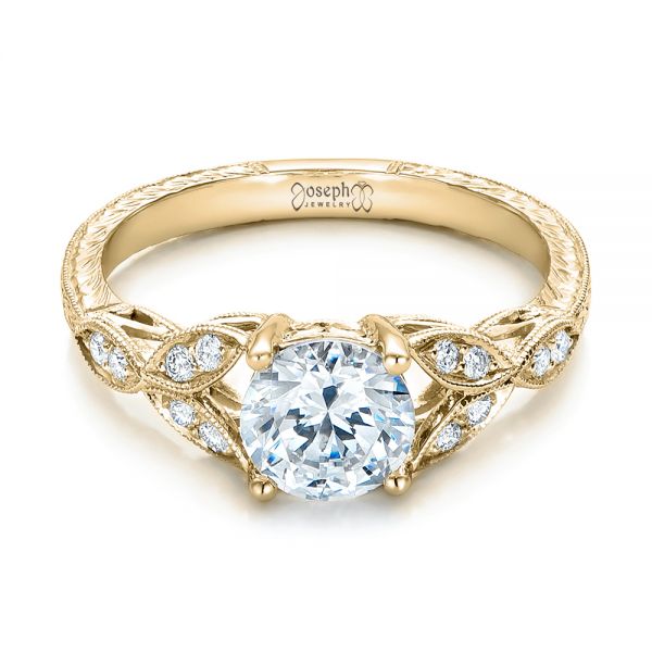 18k Yellow Gold 18k Yellow Gold Tri-leaf Diamond Engagement Ring - Flat View - 101989
